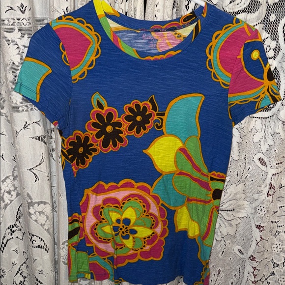 Lilly Pulitzer Blue Floral Short Sleeve Top - Picture 3 of 7